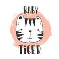 Stylized baby tiger yand drawn illustration vector for print design. cute tiger for kids cards print textile and other