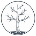 Stylized bare tree illustration with branches in circular frame icon emblem Royalty Free Stock Photo