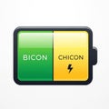A stylized battery icon is divided into two sections: the left side is green with the label Royalty Free Stock Photo