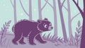 Stylized Bear Vector in Mystical Purple Forest Landscape, vector design Generative AI Royalty Free Stock Photo