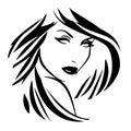 Stylized Beautiful woman\'s face with long hair silhouette. Women\'s hair beauty spa salon logo or symbol.