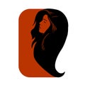 Stylized Beautiful woman\'s face with long hair silhouette. Women\'s hair beauty spa salon logo or symbol.