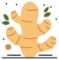 A stylized beige ginger root illustration with green leaves and abstract decorative elements Royalty Free Stock Photo