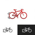 Stylized bicycle icon in three variations: a red bike with motion lines on a white Royalty Free Stock Photo