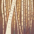 Birch grove pattern. Stylized birch forest. Thick birch thicket. Digital illustration based on render by neural network