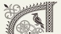 Stylized Bird on Branch with Celtic Knotwork Corner Design, vector design Generative AI Royalty Free Stock Photo
