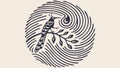 Stylized bird on a branch within a circular spiral design. vector design Generative AI Royalty Free Stock Photo