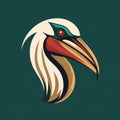 Stylized Bird Head Vector Illustration: Dark Emerald & Light Brown
