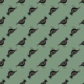 Stylized bird seamless vector pattern background. Inspired by ancient Greek pottery. Ornate black birds on sage green