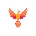Stylized bird soaring with vibrant orange and red feathers open wings mythical phoenix Royalty Free Stock Photo