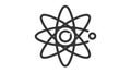 A stylized black atom icon with orbiting electrons.