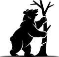 Stylized Black Bear Climbing a Tree Silhouette Vector Graphic Royalty Free Stock Photo