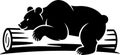Stylized Black Bear Resting on a Log, Vector Illustration Royalty Free Stock Photo