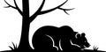 Stylized Black Bear Resting Under a Tree Silhouette Royalty Free Stock Photo