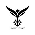 Abstract Black Bird Logo Design with Wings Spread and Text Below on White Royalty Free Stock Photo