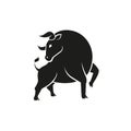 Stylized black bull silhouette in vector. Isolated Ox symbol on white background. Taurus zodiac sign simple icon Royalty Free Stock Photo