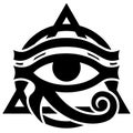 Stylized black eye of Horus on white background. Vector monochrome illustration. Element for design