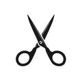 Stylized black icon of crossed scissors, symbolizing cutting, tailoring, and precision Royalty Free Stock Photo