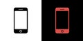 Stylized Black and Red Smartphone Icons with Rounded Corners on Split Black and White Background Royalty Free Stock Photo