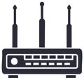 Stylized black router, modem with three antennas and indicator lights for a strong home or office wifi connection Royalty Free Stock Photo