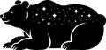 Stylized Black Bear Silhouette with Starry Night Sky Design Royalty Free Stock Photo