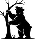 Stylized Black Silhouette of a Bear Climbing a Tree Royalty Free Stock Photo