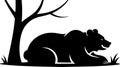 Stylized Black Silhouette of a Bear Resting Under a Tree Royalty Free Stock Photo