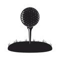 Black silhouette of a golf ball on a tee with grass and a white background Royalty Free Stock Photo