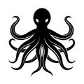Stylized Black Silhouette of an Octopus with Eight Tentacles Royalty Free Stock Photo
