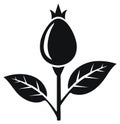 Stylized black silhouette of a pomegranate bud with leaves on a white background Royalty Free Stock Photo