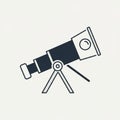 Stylized black silhouette of a telescope on a tripod against a light background. The Royalty Free Stock Photo