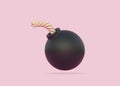 Stylized black spherical bomb isolated over pink background