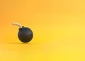Stylized black spherical bomb isolated over yellow background