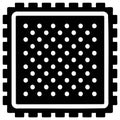 Stylized black square microchip stamp icon with white grid contact points Royalty Free Stock Photo