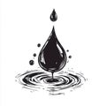 Stylized black water droplet creating circular ripples in water
