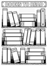 Stylized black and white books on the shelf. Coloring for adult, Printable Bullet Journal Insert Books Tracker