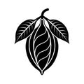 Stylized Black and White Cocoa Pod with Leaves Icon Royalty Free Stock Photo