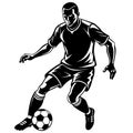 A stylized black design features a soccer player in motion, skillfully maneuvering a ball Royalty Free Stock Photo