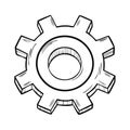 Stylized black and white drawing of a single gear with seven teeth Royalty Free Stock Photo