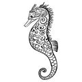 Stylized black and white icon of a seahorse