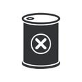 Stylized black and white icon of a sealed tin can with a red X mark inside a circle emblem representing rejection or Royalty Free Stock Photo