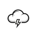 Stylized black and white illustration of a cloud with a zigzag lightning bolt beneath it. T Royalty Free Stock Photo