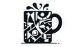 Stylized black and white illustration of a coffee mug with abstr Royalty Free Stock Photo