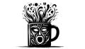Stylized black and white illustration of a coffee mug with an ex Royalty Free Stock Photo
