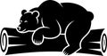 Stylized Black Bear Sleeping on a Log Royalty Free Stock Photo
