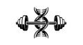 A stylized black and white illustration features a barbell with weights intertwined Royalty Free Stock Photo