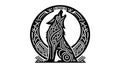 Stylized black and white illustration of a howling wolf sits again Royalty Free Stock Photo