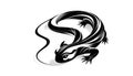 Stylized black and white illustration of a lizard with flowing, cur Royalty Free Stock Photo