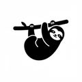 Stylized black and white illustration of a sloth hanging from a branch. The sloth Royalty Free Stock Photo