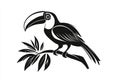 A stylized black and white illustration of a toucan perched on a branch Royalty Free Stock Photo